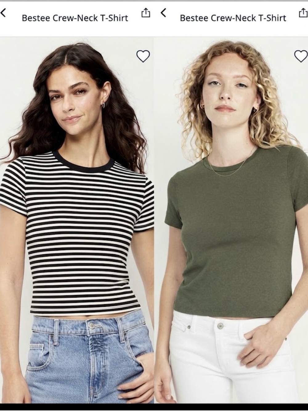 Old Navy L Women’s Bestee Crewneck Tee — Black & White Stripe + Olive